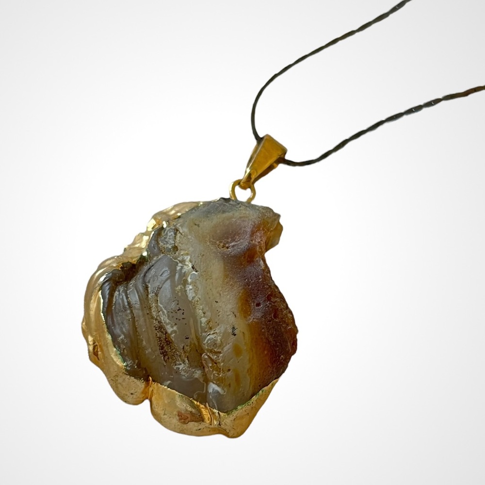 One of kind geode stone two sided gold setting pendant from Mongolia
